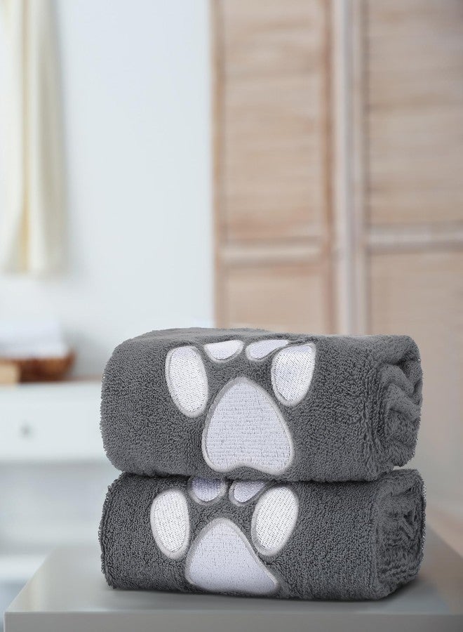 SmoothNovelty 2 Pcs Dog Paw Hand Towels Dark Grey Bathroom Decor 13 x 29 Inch 100% Cotton Embroidered Hand Towels Soft Absorbent Farmhouse for Kitchen Restroom - Image 5