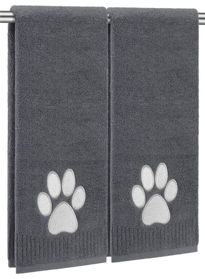 SmoothNovelty 2 Pcs Dog Paw Hand Towels Dark Grey Bathroom Decor 13 x 29 Inch 100% Cotton Embroidered Hand Towels Soft Absorbent Farmhouse for Kitchen Restroom - Image 1