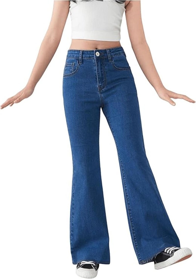 ADBUCKS Breathable and Stretchable Denim Bootcut Bell Bottom Jeans for Girls | Age Group - 8-14 Years (in, Age, 9 Years, 10 Years, Dark Blue) - Image 2