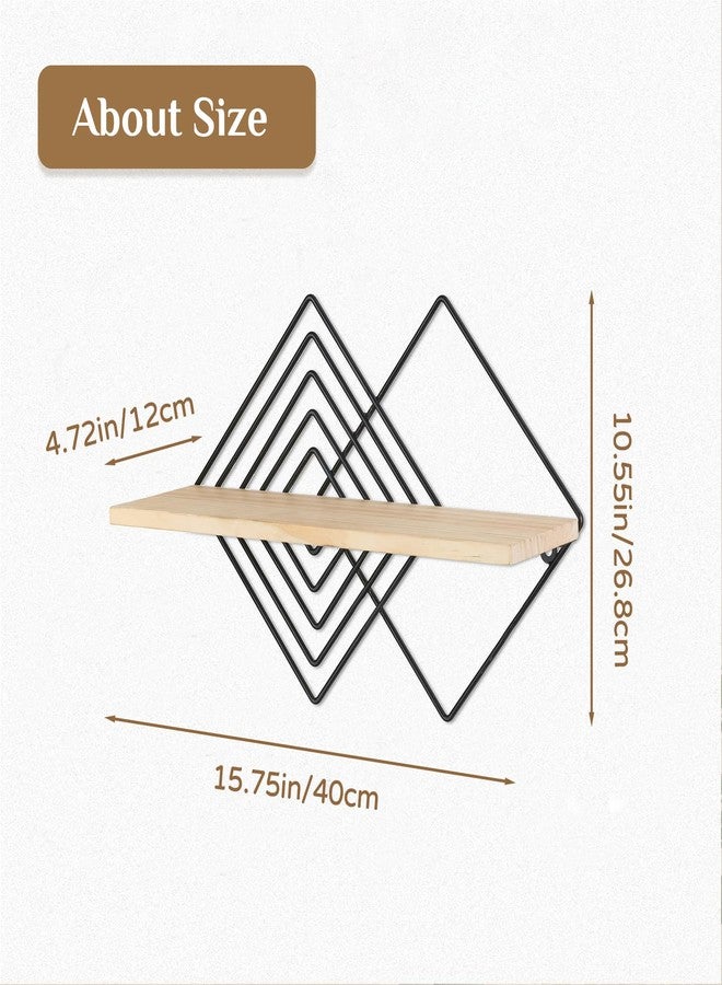 Walasis Floating Shelves Modern Geometric - Bedroom Wall Shelf Black Hanging Shelf Wooden Shelves Decorative Wall Mounted Metal Decor Plant Display Set of 2 - Image 5