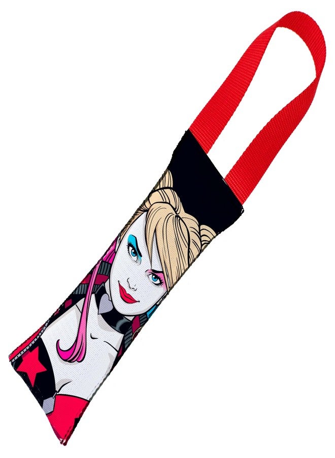 Buckle Down Buckle-Down Dog Tug Toy Harley Quinn Face Diamond Icon Close Up Black Red - Image 1