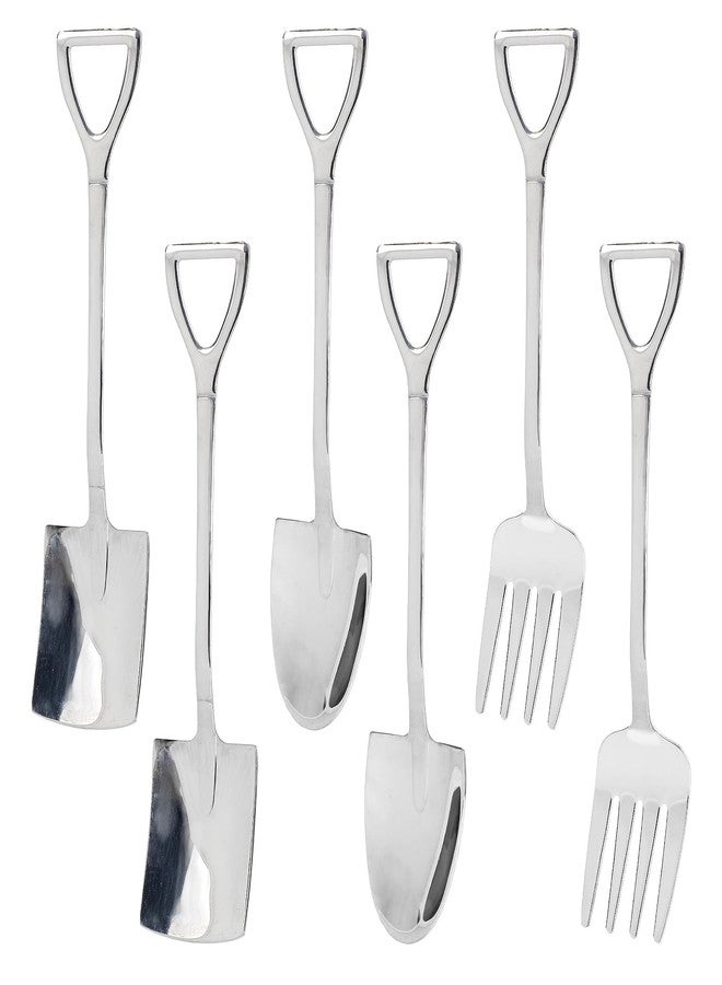 Gabrella 6 Pcs Silver Mini Shovel Spoons and Fork Set, 304 Stainless Steel Spade Shape Utensils 6 Inch Stirring Spoon, Ice Cream Spoons for Home Party Kitchen Restaurant Bistro - Image 1