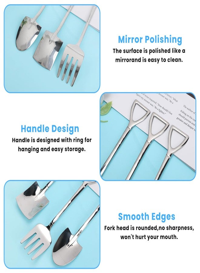 Gabrella 6 Pcs Silver Mini Shovel Spoons and Fork Set, 304 Stainless Steel Spade Shape Utensils 6 Inch Stirring Spoon, Ice Cream Spoons for Home Party Kitchen Restaurant Bistro - Image 3
