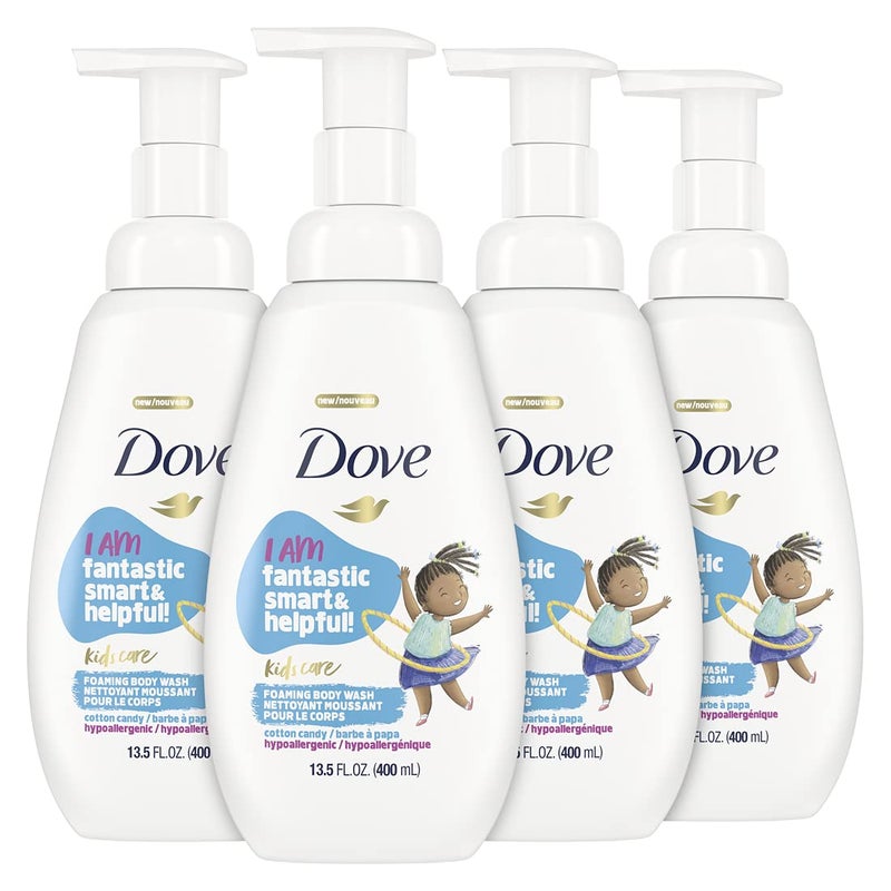 Dove Foaming Body Wash 4 Count For Kids Cotton Candy Hypoallergenic Skin Care, 13.5 Fl Oz
