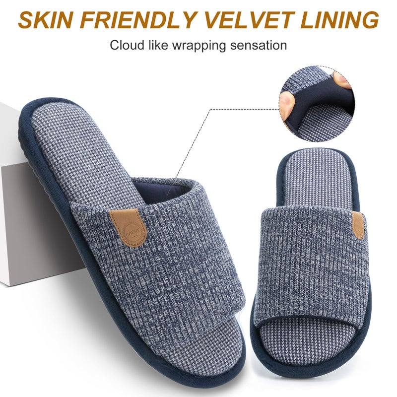 GOEWY Mens Slippers with Memory Foam Gifts House Slippers for Men Indoor Outdoor Slip On Non-Slip Sole Open Toe Cozy Bedroom Slippers Size 11 12 Blue - Image 4