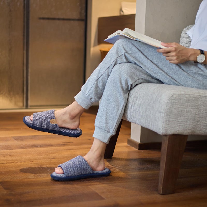 GOEWY Mens Slippers with Memory Foam Gifts House Slippers for Men Indoor Outdoor Slip On Non-Slip Sole Open Toe Cozy Bedroom Slippers Size 11 12 Blue - Image 3