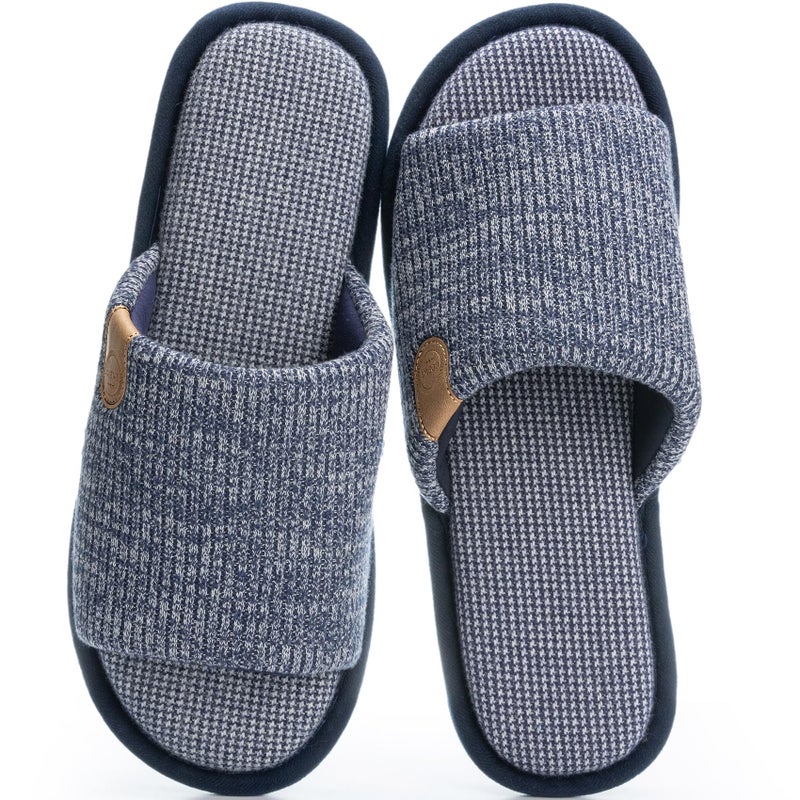 GOEWY Mens Slippers with Memory Foam Gifts House Slippers for Men Indoor Outdoor Slip On Non-Slip Sole Open Toe Cozy Bedroom Slippers Size 11 12 Blue - Image 1