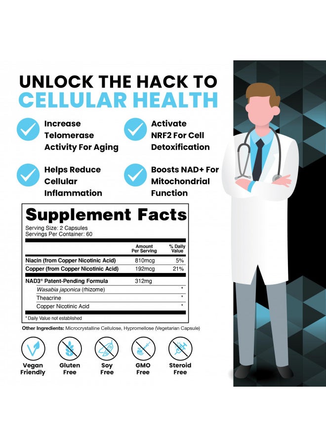 HPN HPN Supplements NAD3 NAD+ Booster | Value Size 2 Month Supply | Clinically Proven & Independently Tested - Metabolic Repair | 311 mg per Serving - 120 Capsules  - Image 2