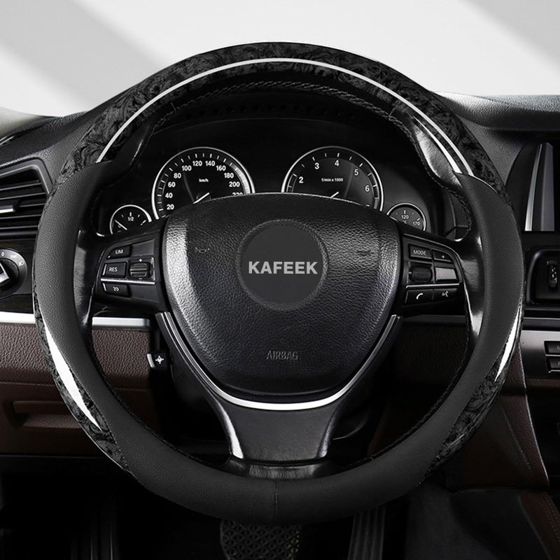 KAFEEK Wood Grain Steering Wheel Cover Microfiber Leather Universal 14 1/2-15 inch, Car Steering Wheel Cover Men Women, Comfortable, Anti-Slip, Odorless, Black - Image 2