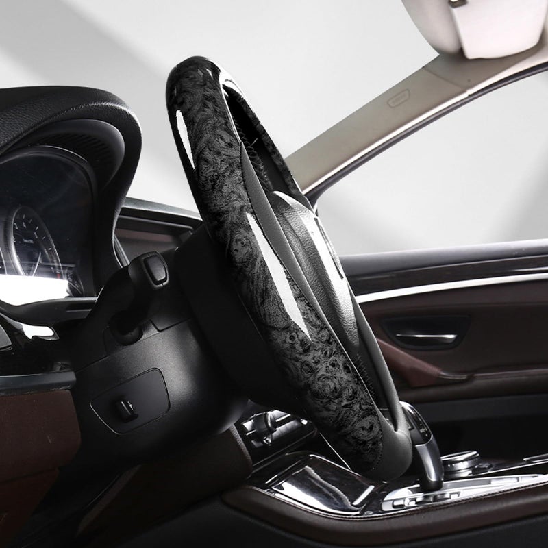 KAFEEK Wood Grain Steering Wheel Cover Microfiber Leather Universal 14 1/2-15 inch, Car Steering Wheel Cover Men Women, Comfortable, Anti-Slip, Odorless, Black - Image 4
