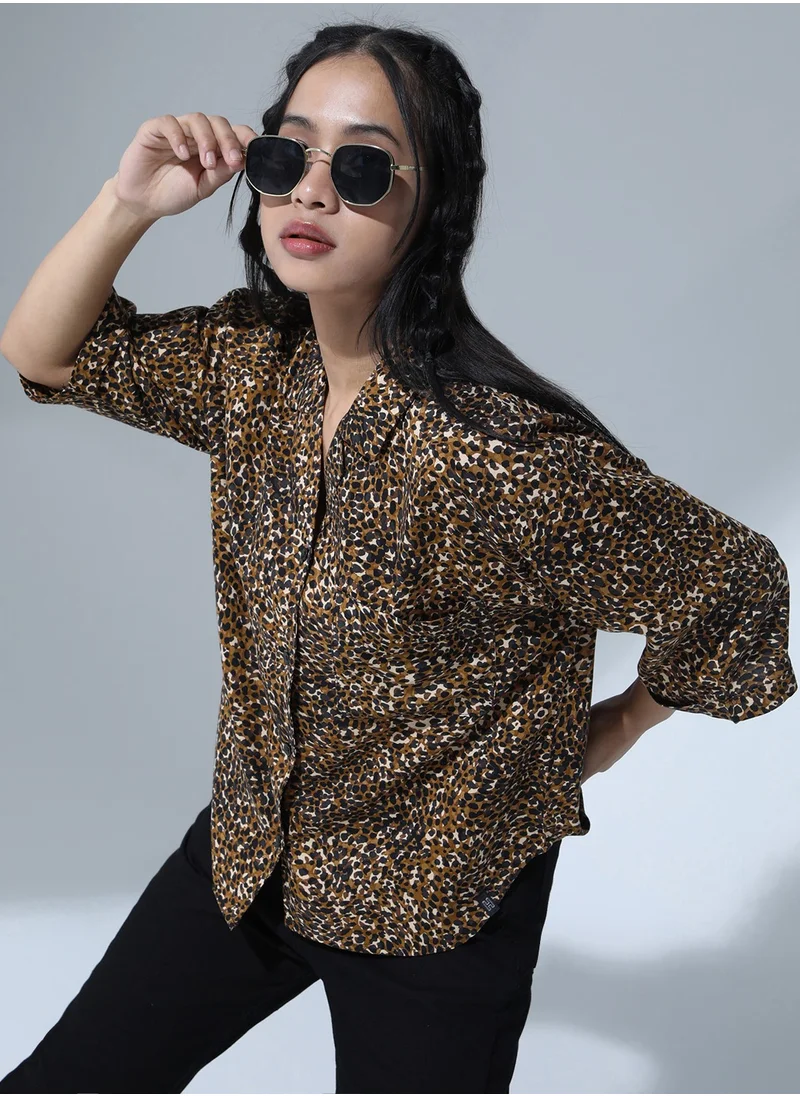 هوبرهولمي Baggy Multicolor Oversized Shirt for Women, Animal Print