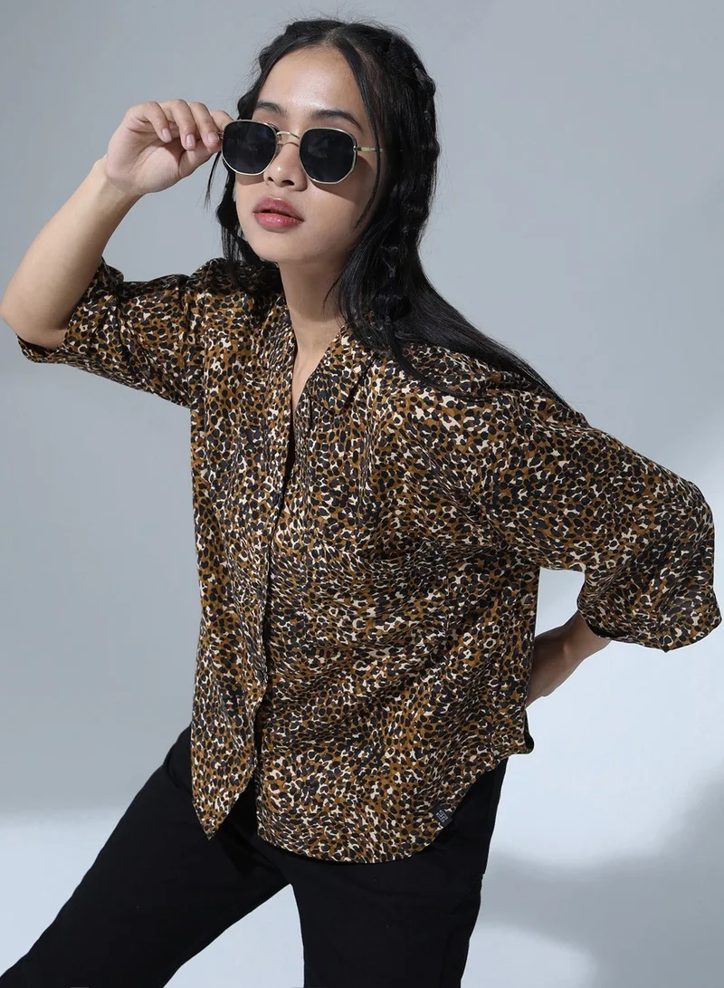 هوبرهولمي قميص نسائي واسع متعدد الألوان بطبعة حيوانات