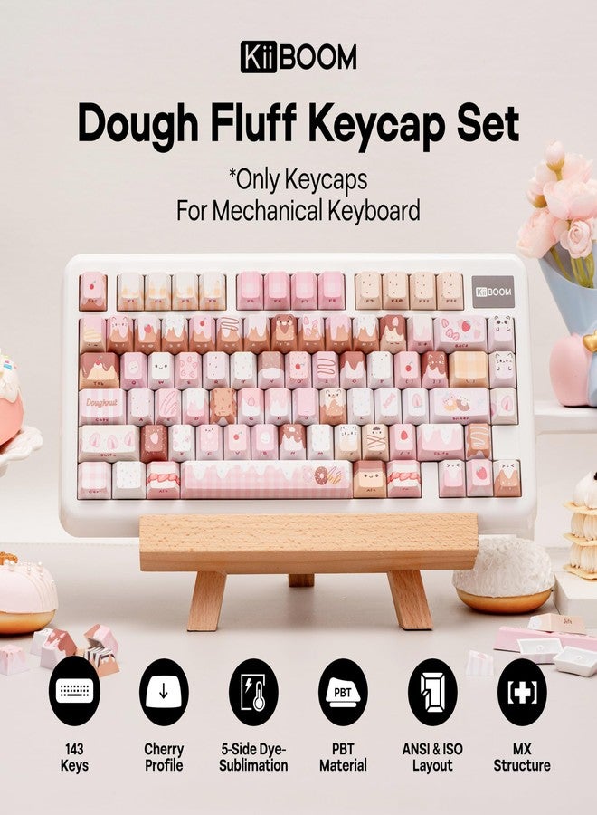 KiiBOOM Dough Fluff Keycap Set, 144/143 Keys, MOA/Cherry Profile PBT Keycaps for Mechanical Keyboard, Compatible with ANSI/ISO, 60%, 65%, 75%, TKL, Full-Sized Layout (Pink & Brown, Cherry Profile) - Image 2