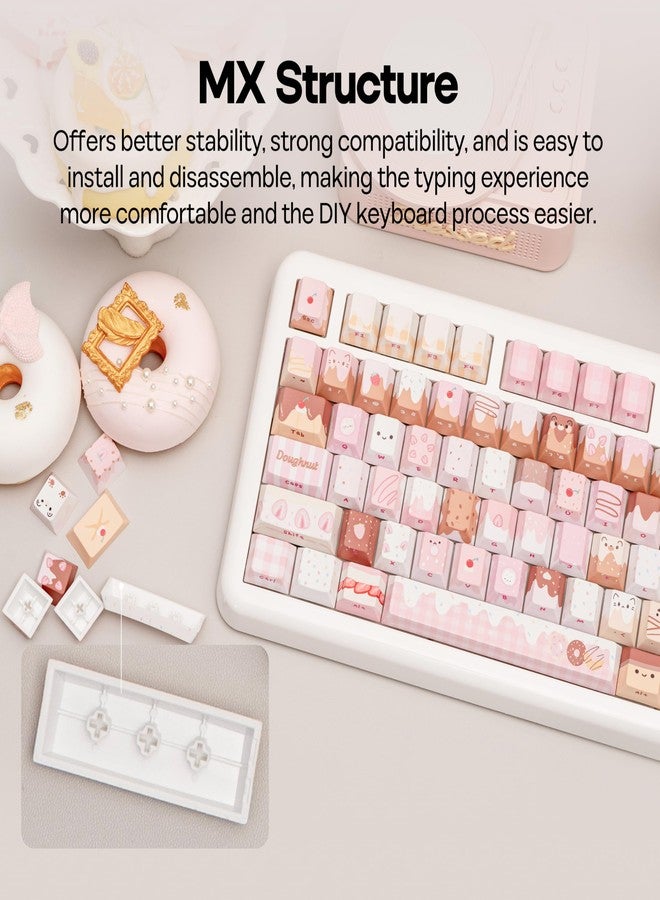 KiiBOOM Dough Fluff Keycap Set, 144/143 Keys, MOA/Cherry Profile PBT Keycaps for Mechanical Keyboard, Compatible with ANSI/ISO, 60%, 65%, 75%, TKL, Full-Sized Layout (Pink & Brown, Cherry Profile) - Image 5