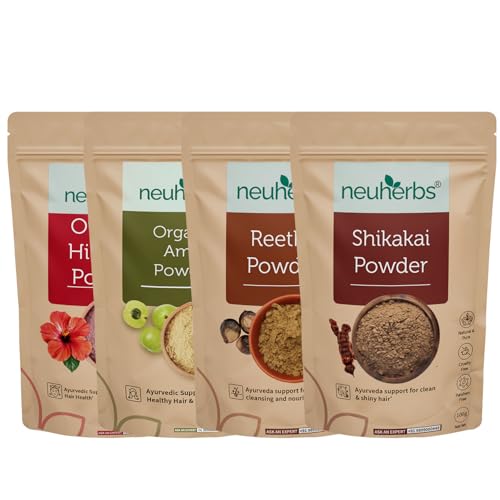 Neuherbs Amla, Reetha, Shikakai and Hibiscus Powder for Skin & Hair Care | Hair Growth & Hair Mask, 100g Each (Combo Pack of 4) | 100% Organic, Rich in Vitamins & Antioxidants - Image 1