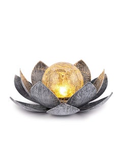 SYOSI Outdoor Garden Solar Lights, Crackle Globe Glass Lotus Solar Light Waterproof LED Metal Flower Lights Solar Powered Lotus Garden Lights  for Patio,Lawn,Walkway,Tabletop,Ground Outdoor Decor  - Image 1