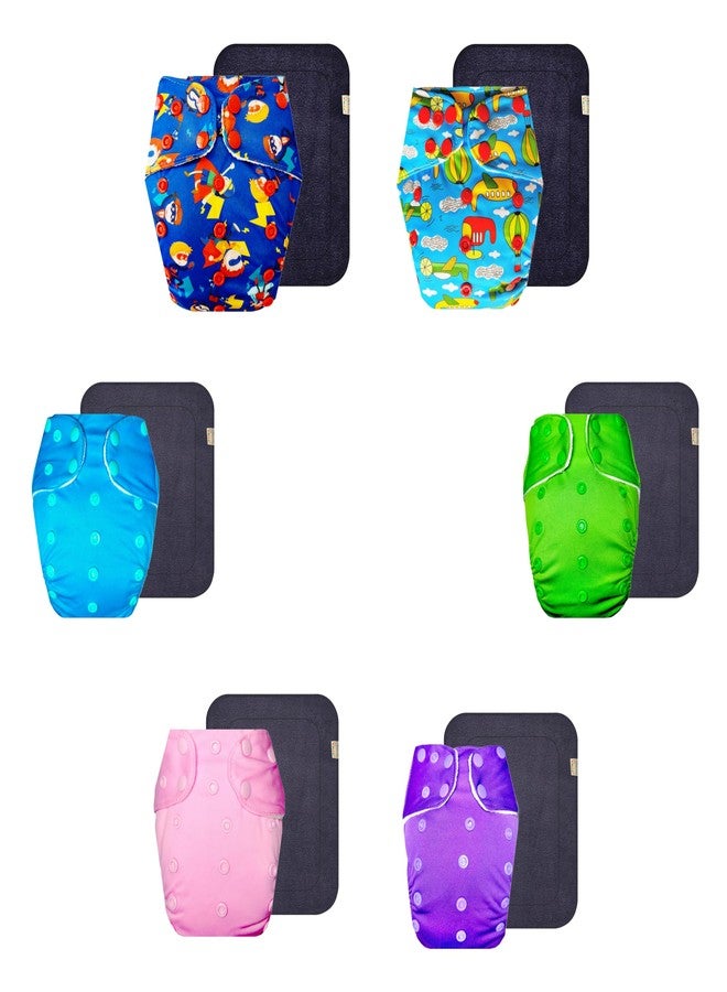 حفاضات قماشية فاخرة من دمبلدو مع حشوة سوداء (عبوة من 6 قطع) | ملائمة تمامًا | قابلة لإعادة الاستخدام والغسل | أزرار كبس قابلة للتعديل | مصممة من قبل أمهات | من 3 أشهر إلى 3 سنوات | للجنسين - Image 1
