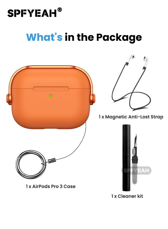 اس بي اف يا. غطاء حماية AirPods Pro من الجيل الثالث، مع قفل أمان وحلقة مفاتيح ومجموعة تنظيف وحزام مغناطيسي مضاد للضياع، تصميم سماعة رأس موسيقية، مصباح LED أمامي مرئي، غطاء واقٍ مقاوم للصدمات لـ AirPods Pro 3 (2025)، برتقالي - Image 3