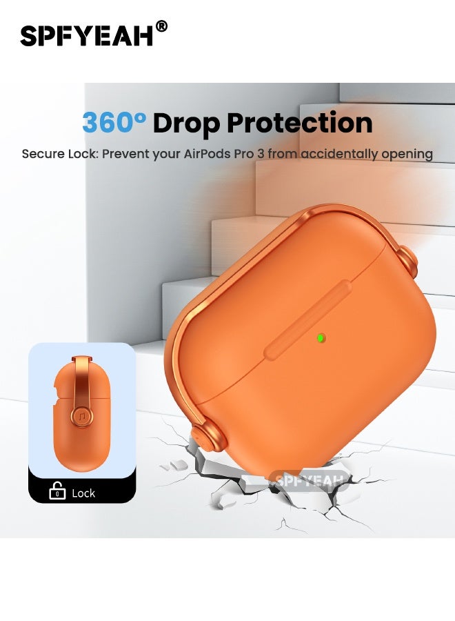 اس بي اف يا. غطاء حماية AirPods Pro من الجيل الثالث، مع قفل أمان وحلقة مفاتيح ومجموعة تنظيف وحزام مغناطيسي مضاد للضياع، تصميم سماعة رأس موسيقية، مصباح LED أمامي مرئي، غطاء واقٍ مقاوم للصدمات لـ AirPods Pro 3 (2025)، برتقالي - Image 4
