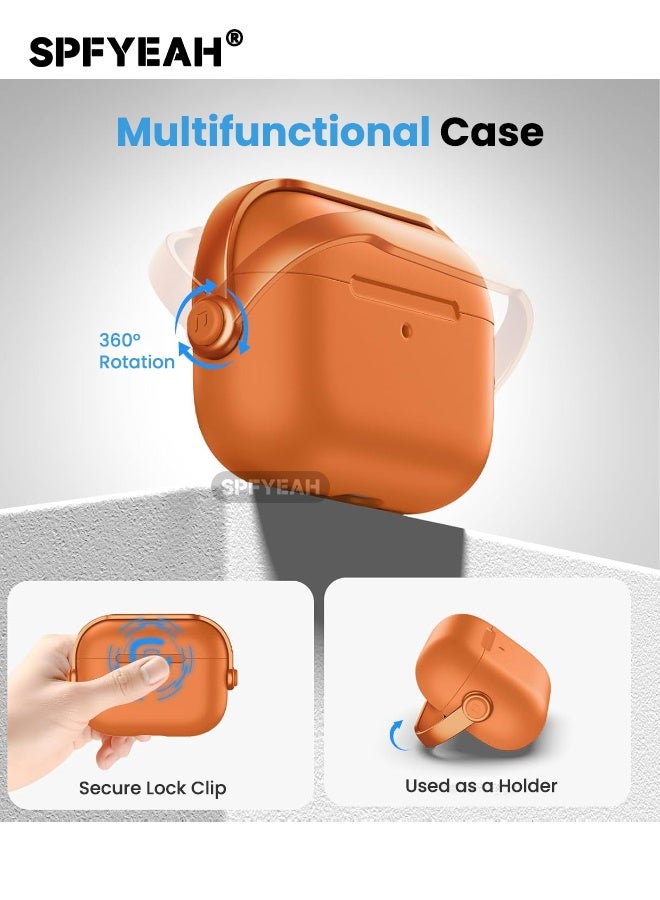 اس بي اف يا. غطاء حماية AirPods Pro من الجيل الثالث، مع قفل أمان وحلقة مفاتيح ومجموعة تنظيف وحزام مغناطيسي مضاد للضياع، تصميم سماعة رأس موسيقية، مصباح LED أمامي مرئي، غطاء واقٍ مقاوم للصدمات لـ AirPods Pro 3 (2025)، برتقالي - Image 5