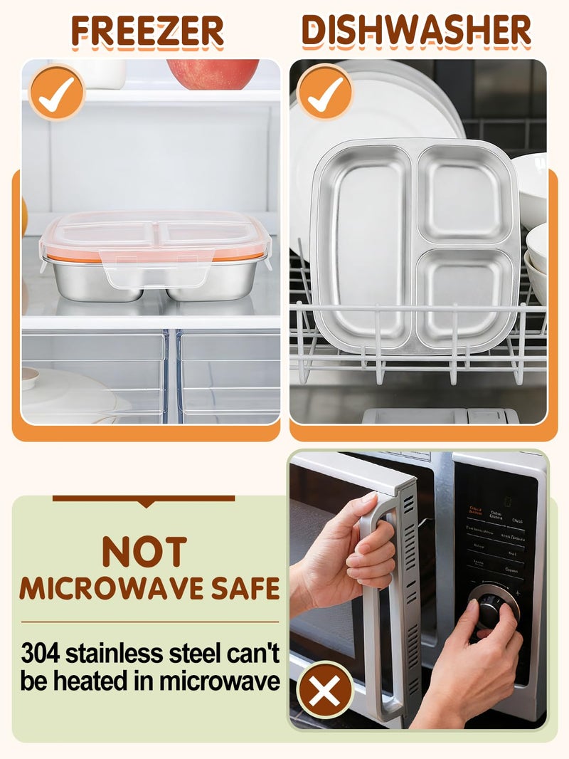 Alphatool 2 pcs Portable Stainless Steel Snack Containers for Kids - 3 Compartments Includes 10 oz & 5 oz, Dishwasher Safe Lunch Box Bento Box for School Office - Image 4