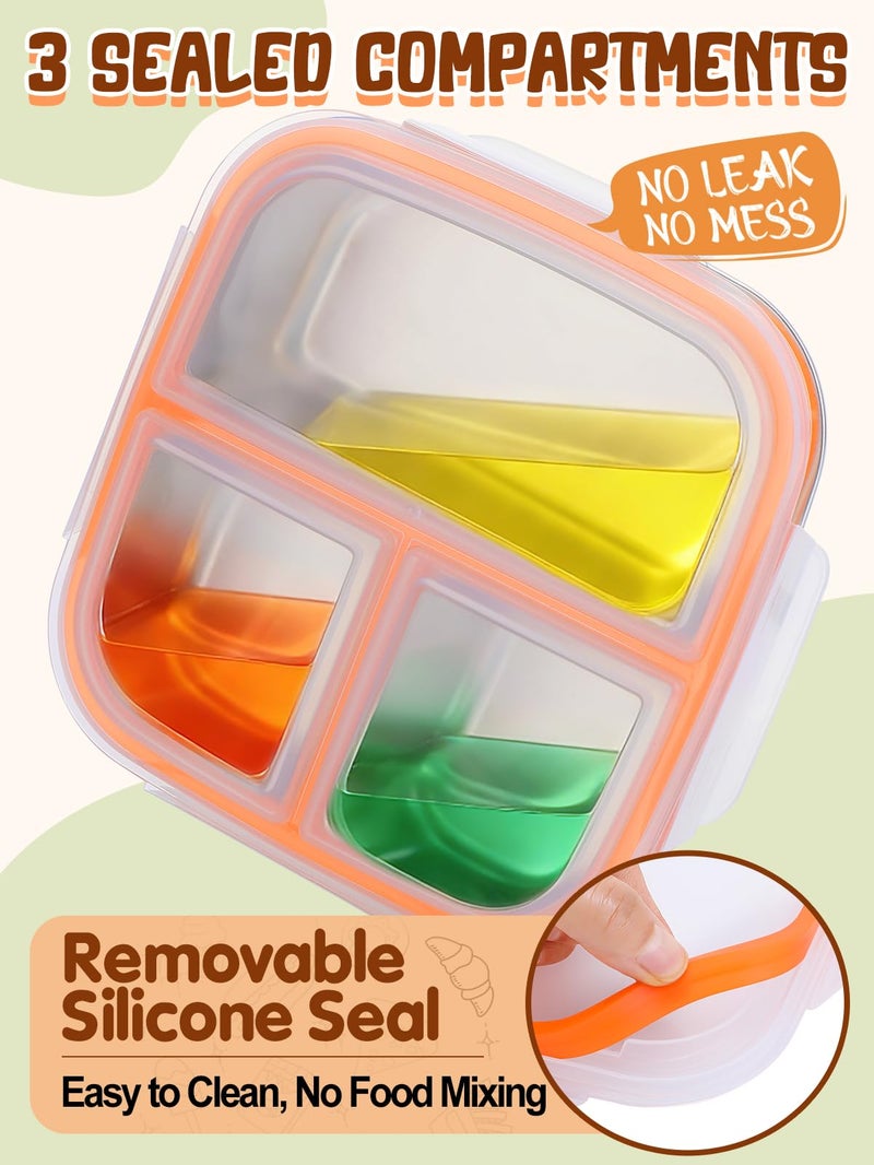 Alphatool 2 pcs Portable Stainless Steel Snack Containers for Kids - 3 Compartments Includes 10 oz & 5 oz, Dishwasher Safe Lunch Box Bento Box for School Office - Image 3