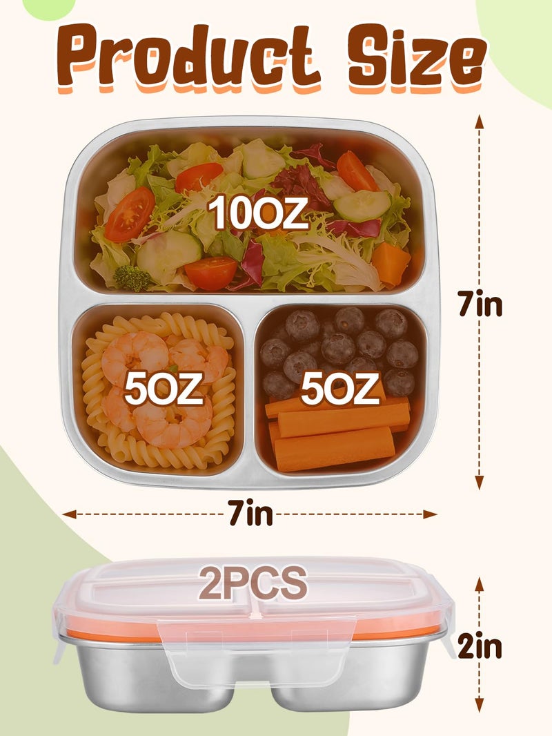 Alphatool 2 pcs Portable Stainless Steel Snack Containers for Kids - 3 Compartments Includes 10 oz & 5 oz, Dishwasher Safe Lunch Box Bento Box for School Office - Image 5