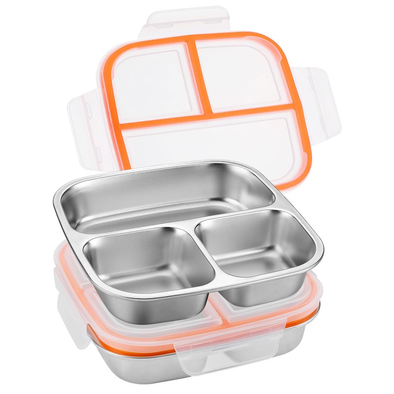 Alphatool 2 pcs Portable Stainless Steel Snack Containers for Kids - 3 Compartments Includes 10 oz & 5 oz, Dishwasher Safe Lunch Box Bento Box for School Office - Image 1