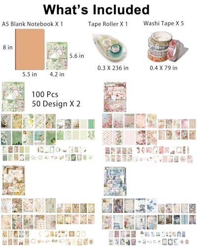 JOYCHOIC Vintage Floral Scrapbook Kit, 4 Packs Junk Journal Supplies for Beginner, Large Collection Journaling and Scrapbooking Materials, Bullet DIY Arts Craft Collage, Adults - Image 5