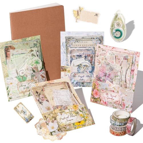 JOYCHOIC Vintage Floral Scrapbook Kit, 4 Packs Junk Journal Supplies for Beginner, Large Collection Journaling and Scrapbooking Materials, Bullet DIY Arts Craft Collage, Adults - Image 1