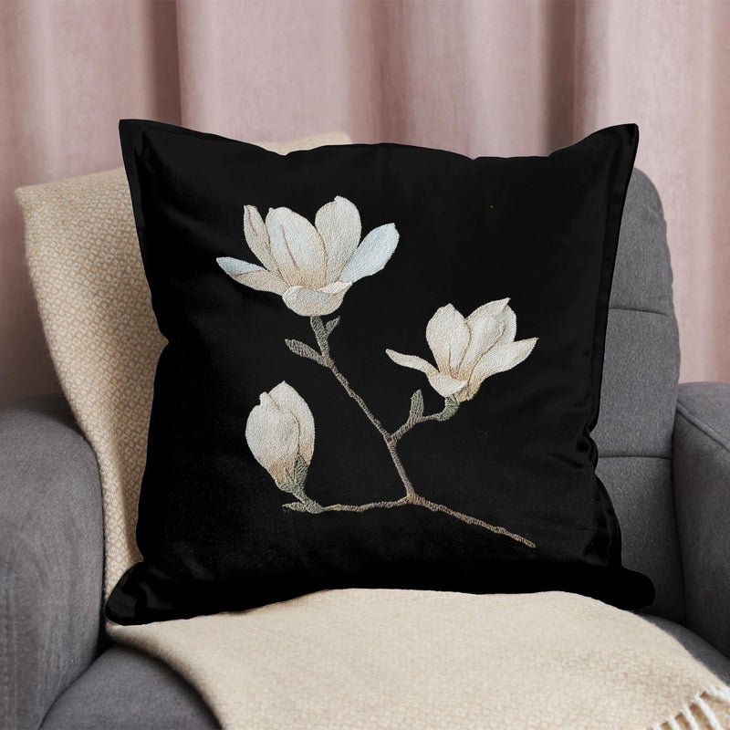RBAFAO Vintage Floral Throw Pillow Cover 18x18 - White Magnolia Decor Pillowcase | Indoor Outdoor Cushion Case for Sofa Couch Bed Living Room Bedroom Home (Black, 18 x 18inch) - Image 3