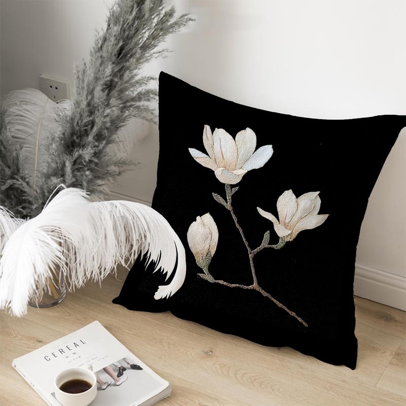 RBAFAO Vintage Floral Throw Pillow Cover 18x18 - White Magnolia Decor Pillowcase | Indoor Outdoor Cushion Case for Sofa Couch Bed Living Room Bedroom Home (Black, 18 x 18inch) - Image 5