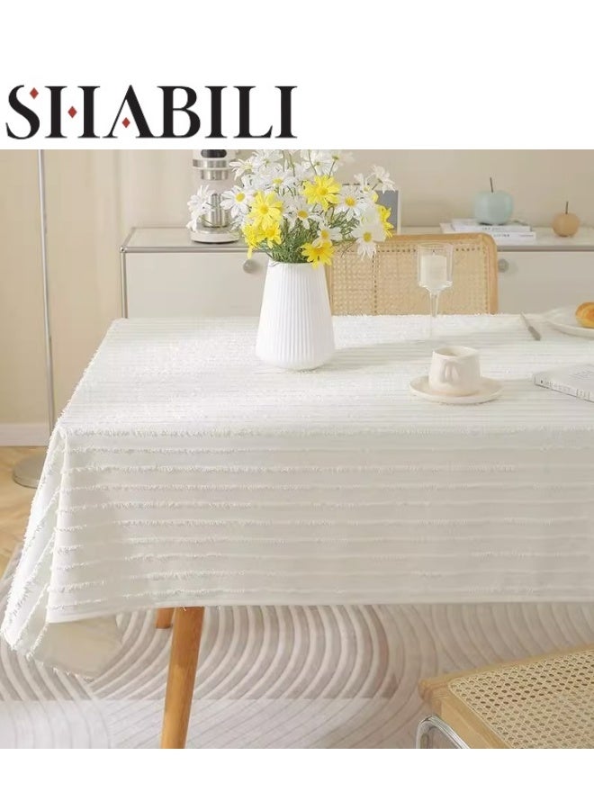 SHABILI 135x180cm Rectangular Tablecloth, Simple Cotton and Linen Table Mat, Washable Dustproof Table Linen, Classic Table Cover for Wedding Party Home, Kitchen Restaurant Tabletop Decoration（White) - Image 1