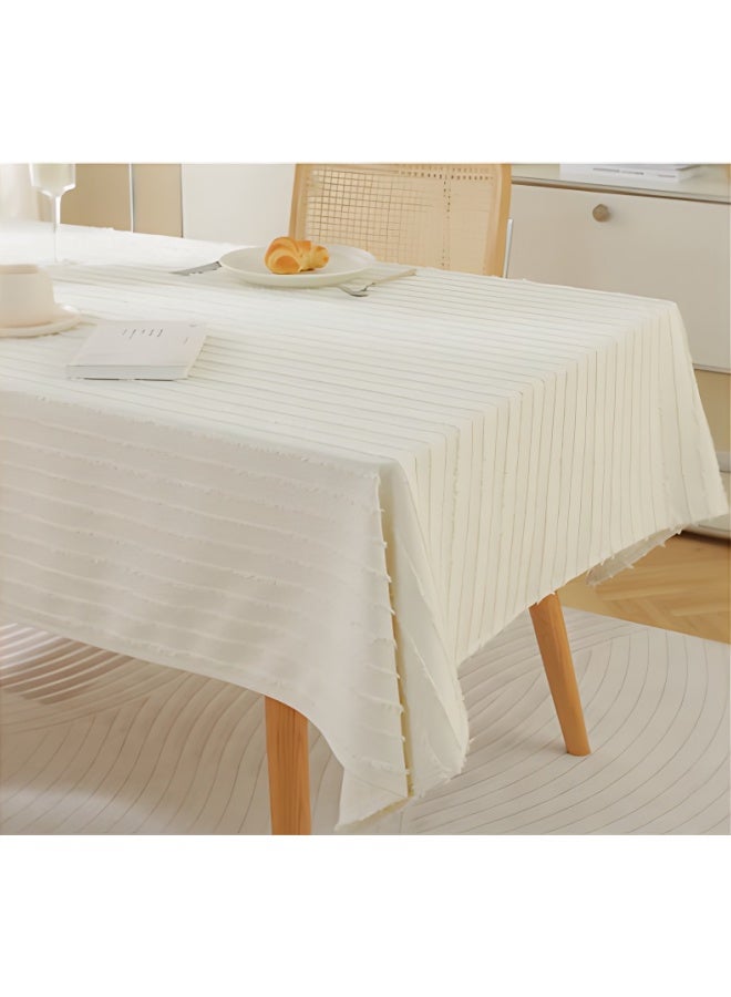 SHABILI 135x180cm Rectangular Tablecloth, Simple Cotton and Linen Table Mat, Washable Dustproof Table Linen, Classic Table Cover for Wedding Party Home, Kitchen Restaurant Tabletop Decoration（White) - Image 3