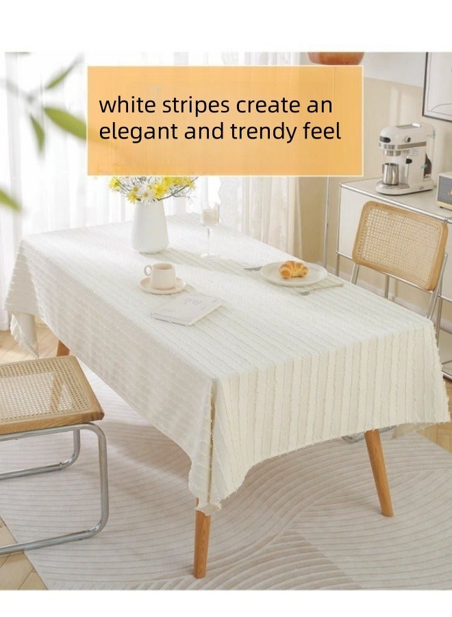 SHABILI 135x180cm Rectangular Tablecloth, Simple Cotton and Linen Table Mat, Washable Dustproof Table Linen, Classic Table Cover for Wedding Party Home, Kitchen Restaurant Tabletop Decoration（White) - Image 5
