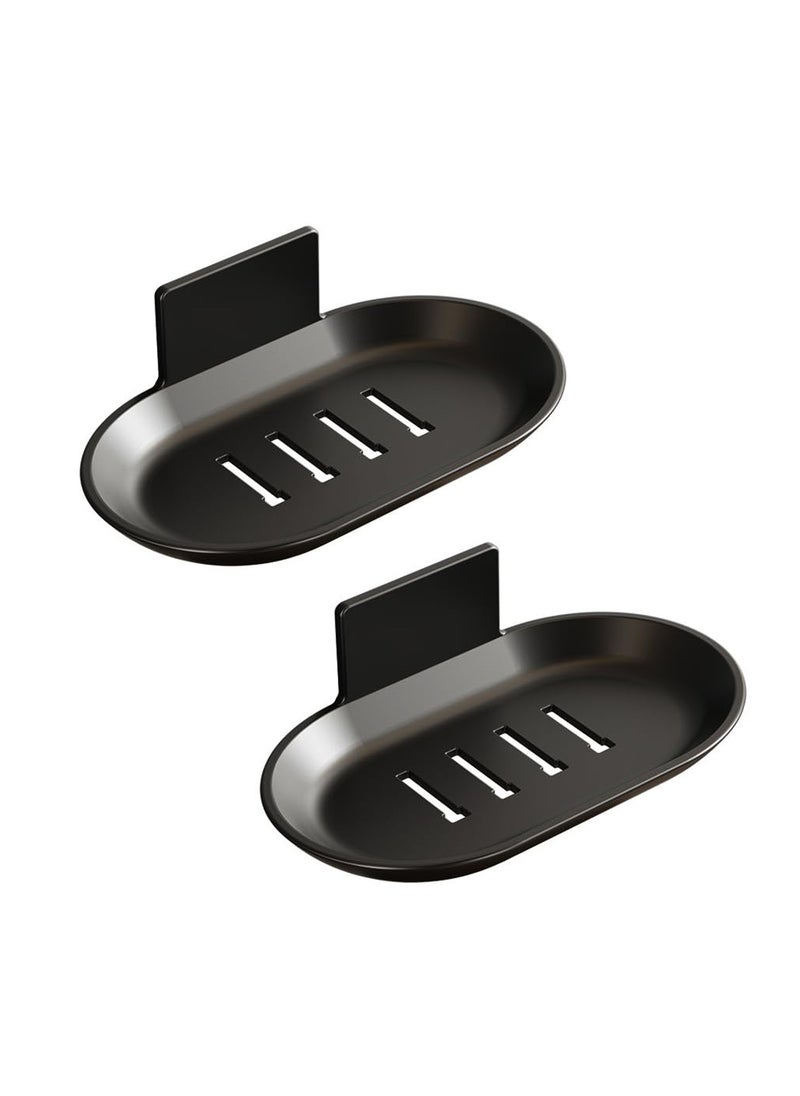 Generic 2 Pcs Self-Adhesive Bar Soap Dishes for Shower - Wall Mounted Soap Savers with Water Catch Tray - Soap Dish Holders for Bathroom and Kitchen (Black)  - Image 1