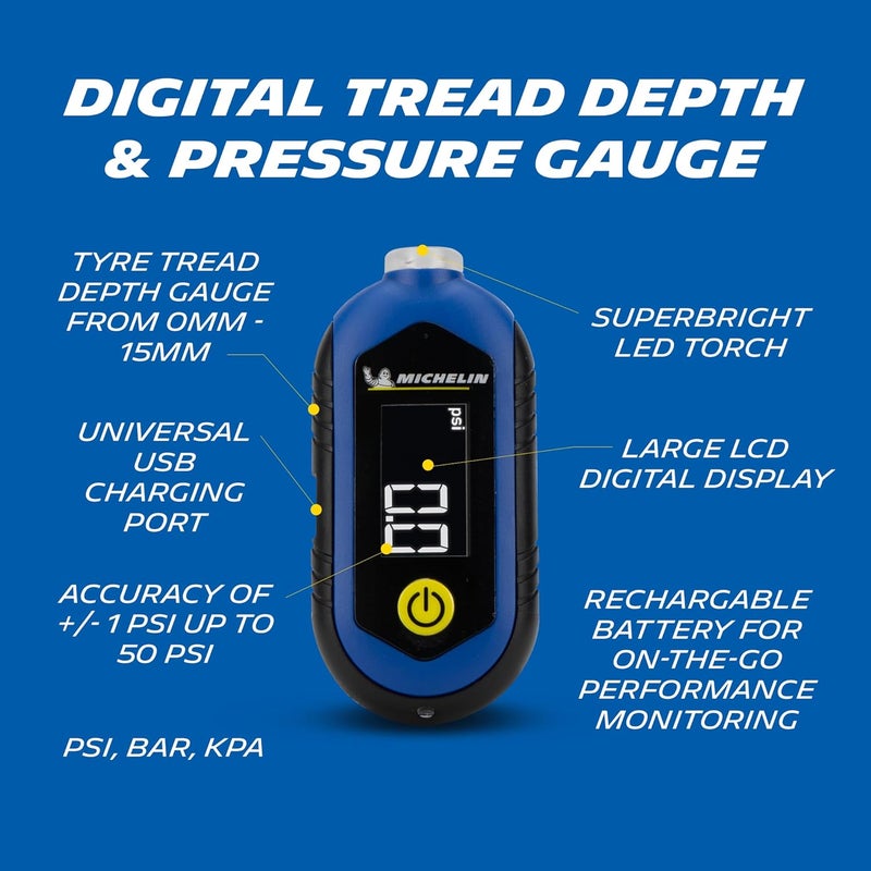 Michelin Rechargeable Digital Tyre Tread Depth & Pressure Gauge - Image 2