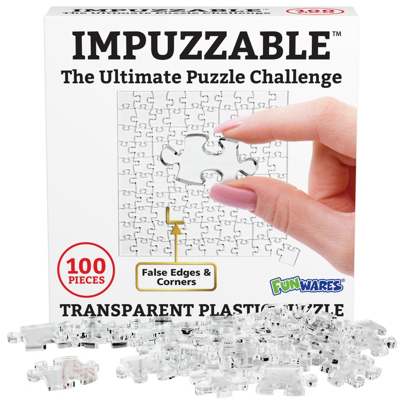 Funwares 100 قطعة ImPuzzable لغز شفاف صعب بشكل جنوني لتحفيز العقل للكبار من الأكريليك مع حواف زائفة وزوايا خاطئة هدية فيل أبيض مضحكة - Image 3