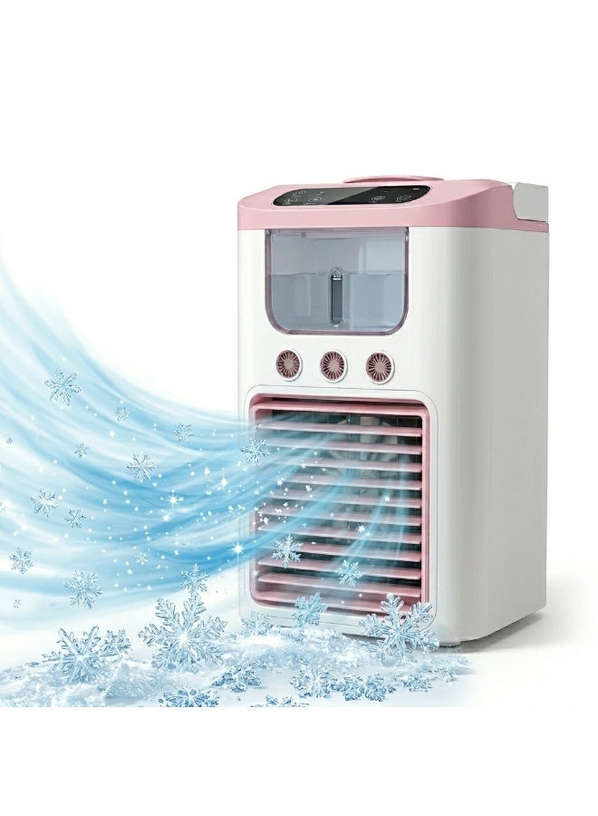 Air Cooler Mist Fan Portable Humidifier Mini Cooler For Home With 3 Speed Mode With Water Spray, 7 Color Led And Timer, Usb Personal Cooler Desk Fan -Multicolored - Image 1