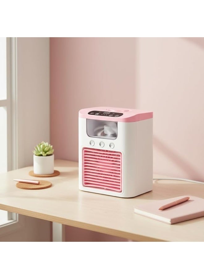 Air Cooler Mist Fan Portable Humidifier Mini Cooler For Home With 3 Speed Mode With Water Spray, 7 Color Led And Timer, Usb Personal Cooler Desk Fan -Multicolored - Image 4
