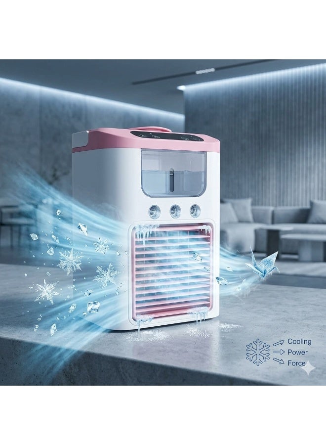 Air Cooler Mist Fan Portable Humidifier Mini Cooler For Home With 3 Speed Mode With Water Spray, 7 Color Led And Timer, Usb Personal Cooler Desk Fan -Multicolored - Image 3