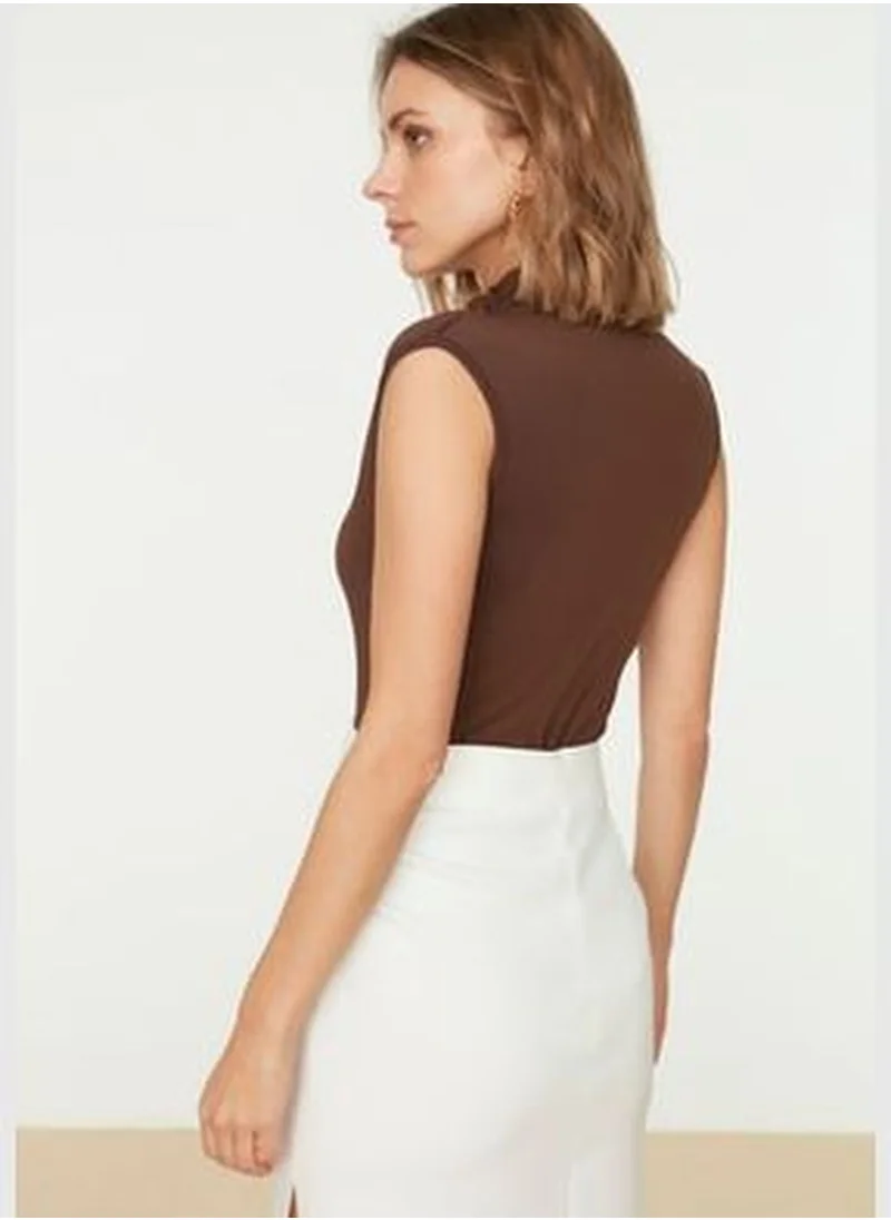 trendyol Brown Turtleneck Sleeveless Flexible Smart Knitted Body with Snap Button TWOAW22BD0006