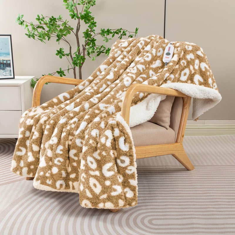 TiMiCalda Leopard Heated Throw Blanket - Soft Knitted Sherpa Electric Blanket with 4 Heat Levels 4 Hours Auto-Off, Electric Throw with Overheating Protection, Warm Gifts, 50"x60" - Image 1