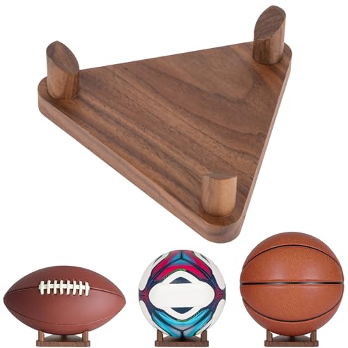 PUERSI Ball Stand Display Stand for Basketball Football Soccer Volleyball, Walnut Ball Holder Case Rack - Image 1