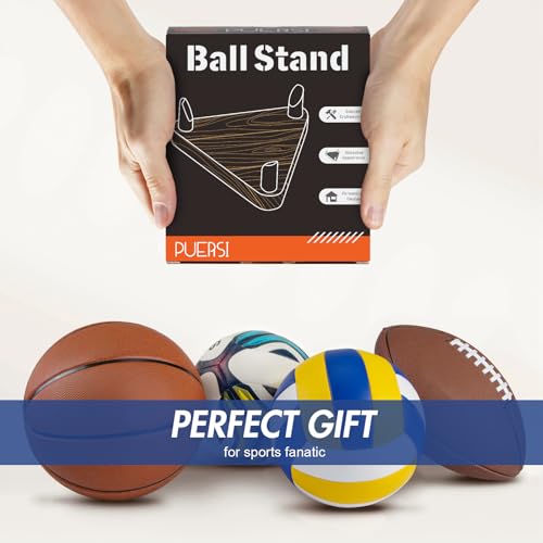 PUERSI Ball Stand Display Stand for Basketball Football Soccer Volleyball, Walnut Ball Holder Case Rack - Image 4