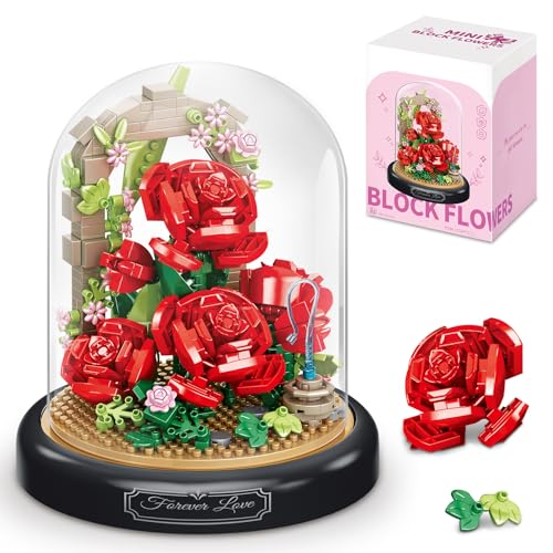 HIGH GODO Flower Bouquet Building Set 574PCS Red Rose Bonsai Tree Botanical Collection with Dust Cover Mothers Day Anniversary Birthday Gifts for Mom Women Girlfriend Adults 14 - Image 1