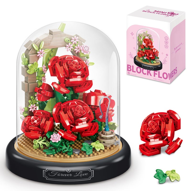 HIGH GODO Flower Bouquet Building Set 574PCS Red Rose Bonsai Tree Botanical Collection with Dust Cover Mothers Day Anniversary Birthday Gifts for Mom Women Girlfriend Adults 14 - Image 3