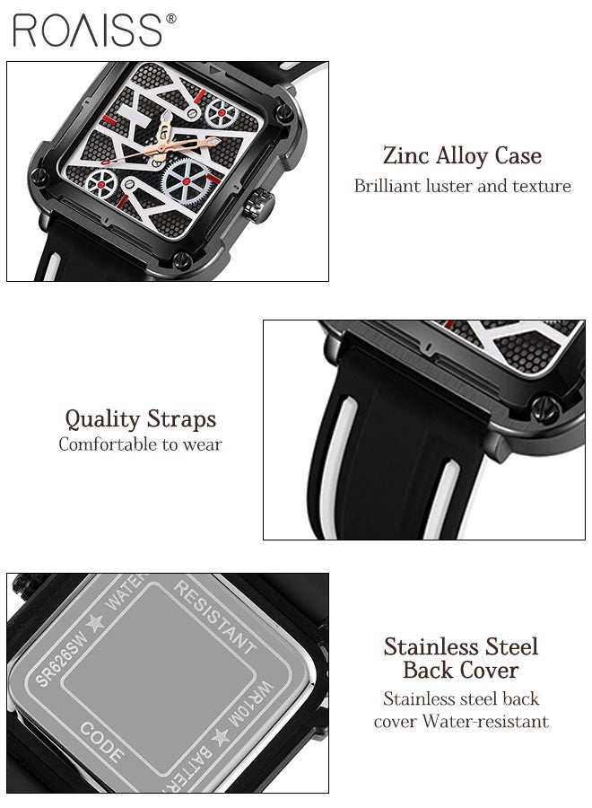roaiss Men's Silicone Sports Watch Analog Display Square Hollow Dial, Casual Waterproof Luminous Mechanical Style Wristwatch, as Gift for Men - Image 5