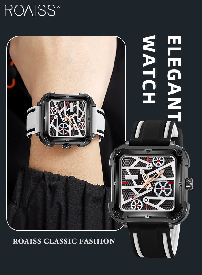 roaiss Men's Silicone Sports Watch Analog Display Square Hollow Dial, Casual Waterproof Luminous Mechanical Style Wristwatch, as Gift for Men - Image 1