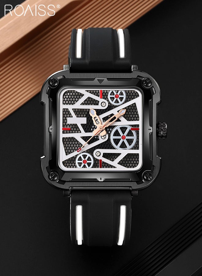 roaiss Men's Silicone Sports Watch Analog Display Square Hollow Dial, Casual Waterproof Luminous Mechanical Style Wristwatch, as Gift for Men - Image 3